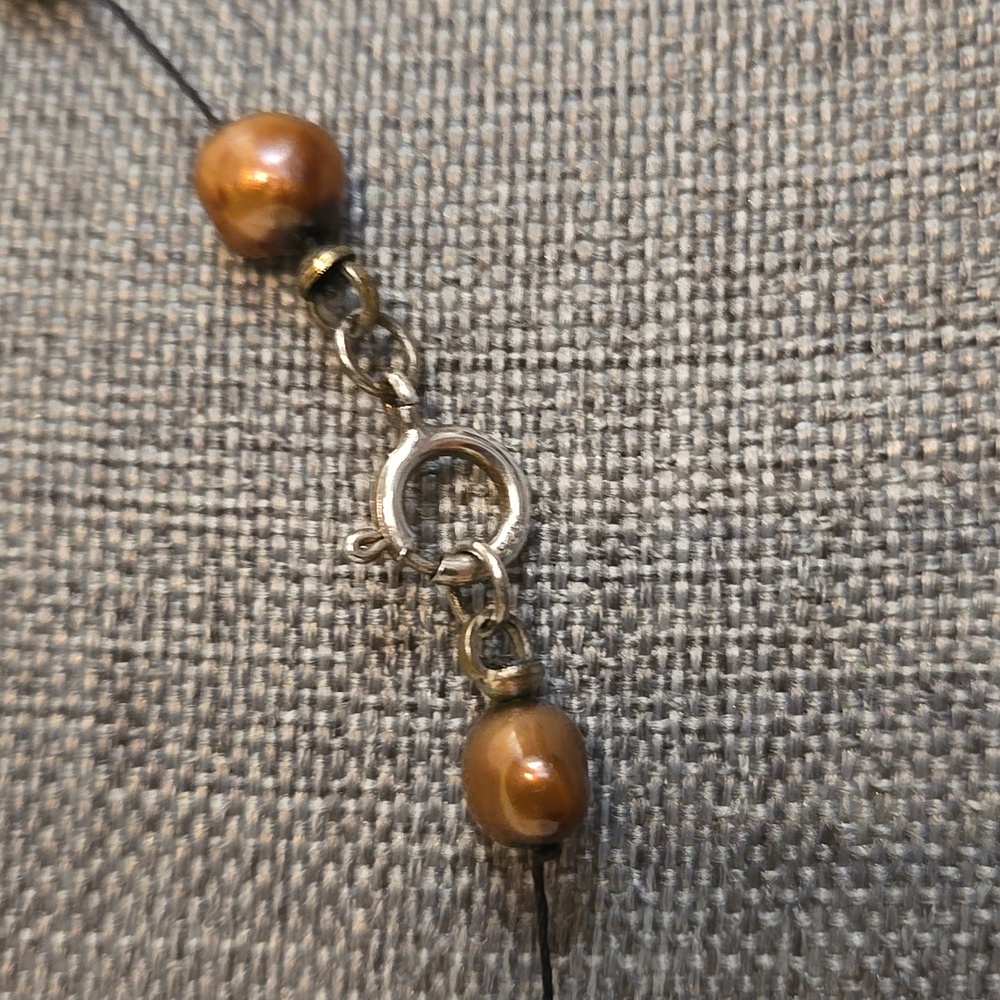 Vintage lustrous bronzy Freshwater Pearls; station necklace, bracelet, earrings - Picture 3 of 6